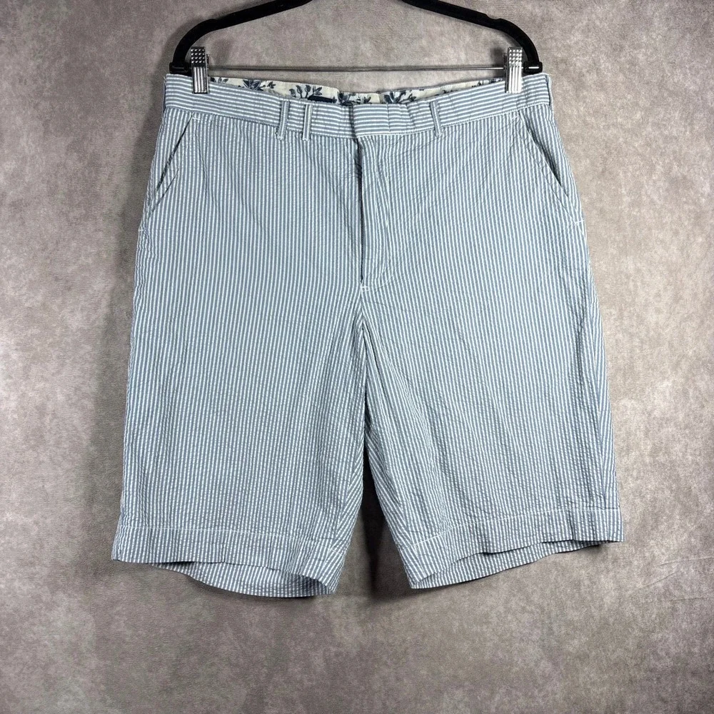 Vintage‎ Polo Ralph Lauren Shorts Mens 34 Blue Seersucker Striped Cinch Preppy